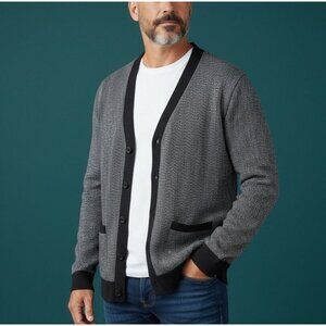 XRAY Size XL Slim Black Herringbone Pockets Preppy Button Mens Cardigan Sweater